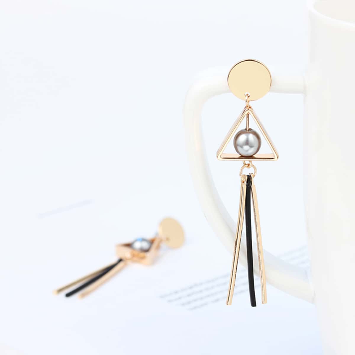 

Triangle & Bar Tassel Drop Earrings, Gold