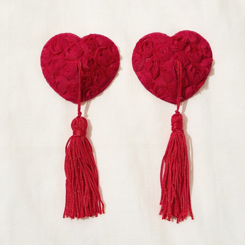 

Heart Shaped Tassel Nipple Cover, Red