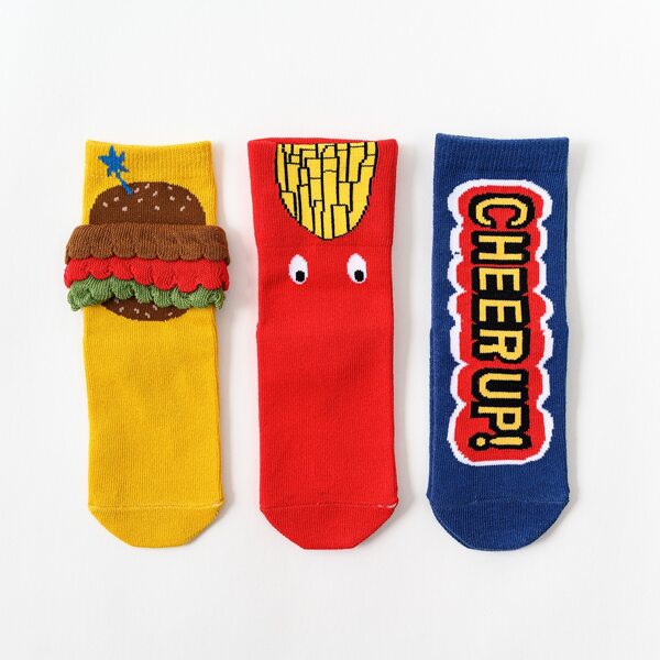 

3pairs Baby Hamburger Pattern Socks, Multicolor