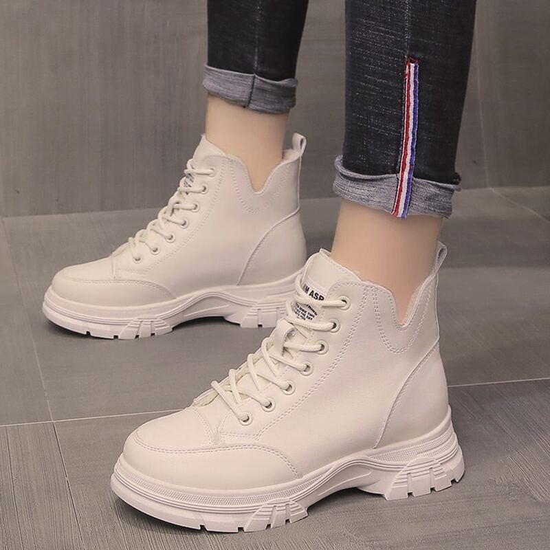 

V Cut Lace-up Boots, White