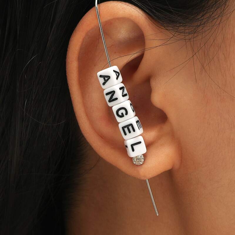 

1pc Letter Beaded Ear Cuff, White