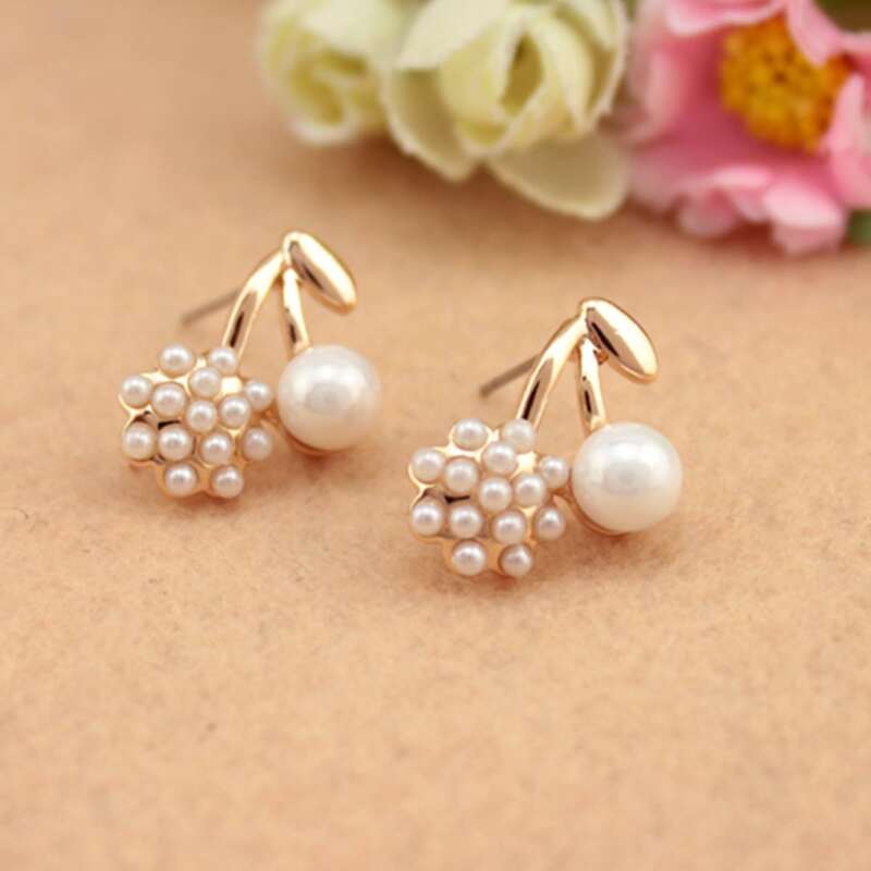 

Faux Pearl Cherry Drop Earrings, White