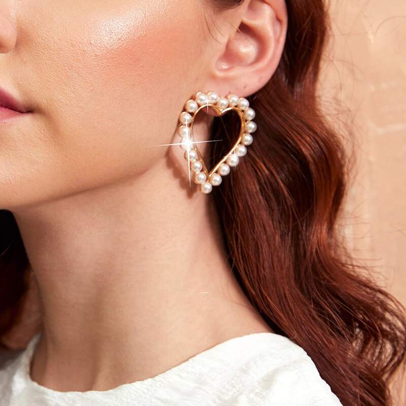 

Faux Pearl Heart Drop Earrings, White