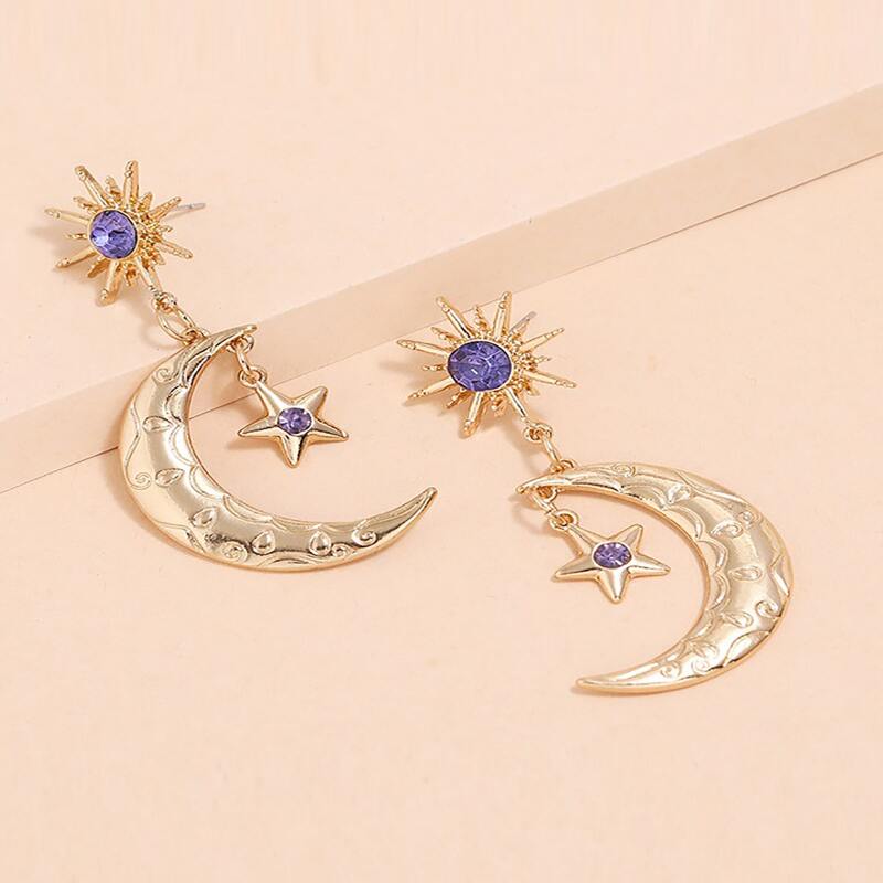 

Rhinestone Moon & Star Drop Earrings, Gold