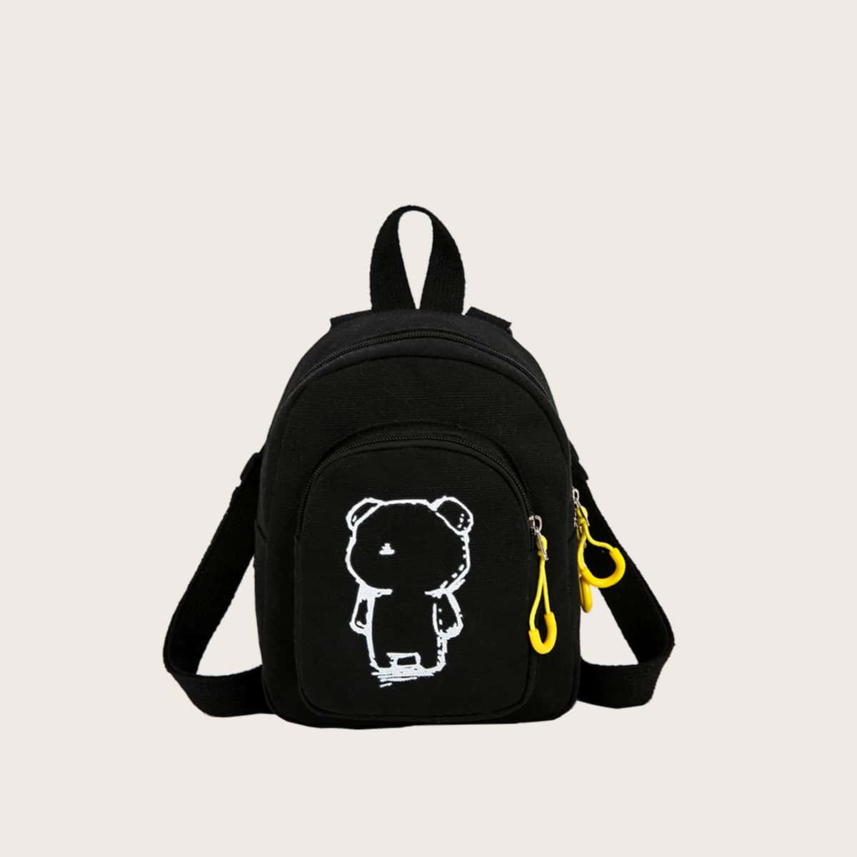 

Cartoon Canvas Backpack, Black