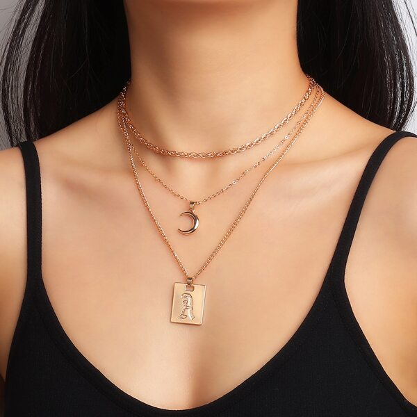 

Moon Geo Decor Layered Necklace, Gold