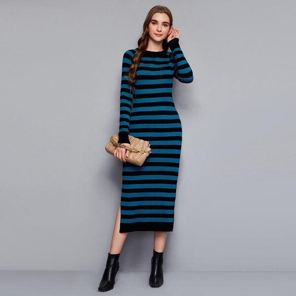 

Split Side Striped Sweater Dress, Multicolor