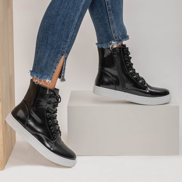 

Side Zipper High Top Skate Shoes, Black
