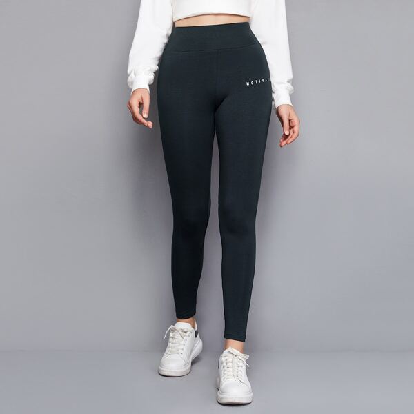 

High Waist Letter Graphic Leggings, Dark grey