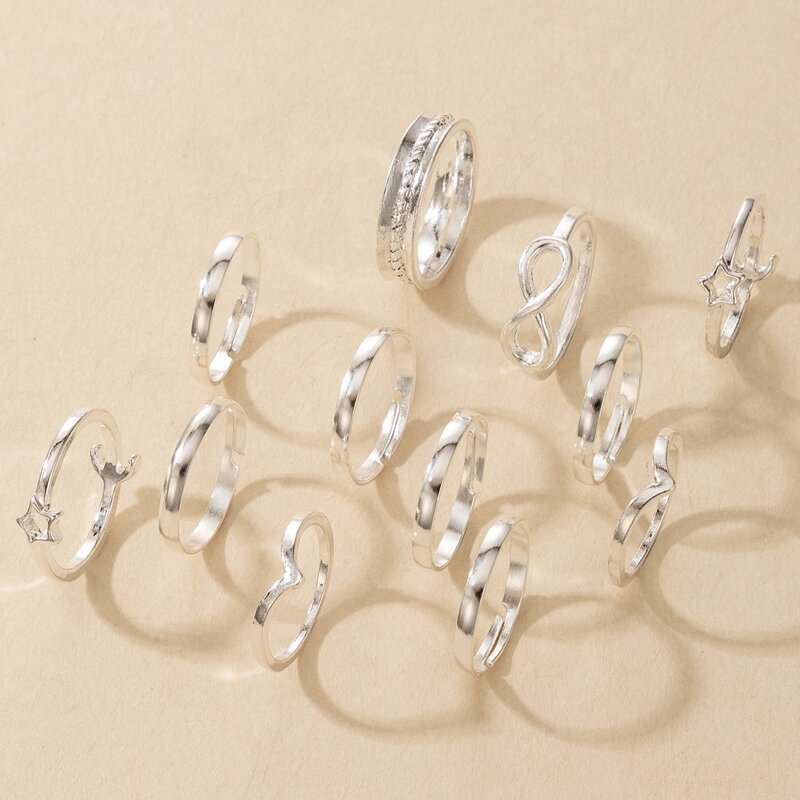 

12pcs Minimalist Moon Ring, Silver