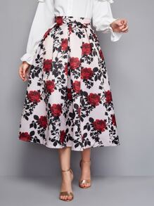 SHEIN Clasi Falda estampada con flores y pliegues en forma de caja - Multicolor - Ver 3