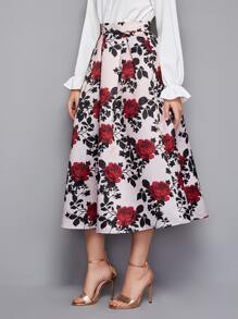 SHEIN Clasi Falda estampada con flores y pliegues en forma de caja - Multicolor - Ver 4