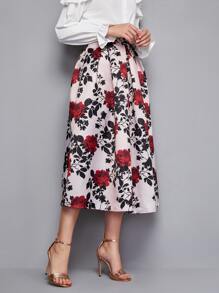 SHEIN Clasi Falda estampada con flores y pliegues en forma de caja - Multicolor - Ver 5