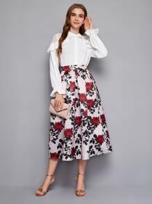 SHEIN Clasi Falda estampada con flores y pliegues en forma de caja - Multicolor - Ver 6