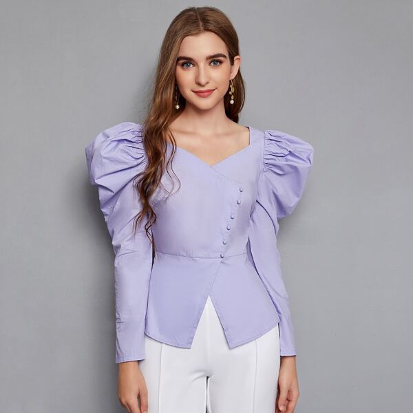 

Sweetheart Neck Gigot Sleeve Top, Lilac purple