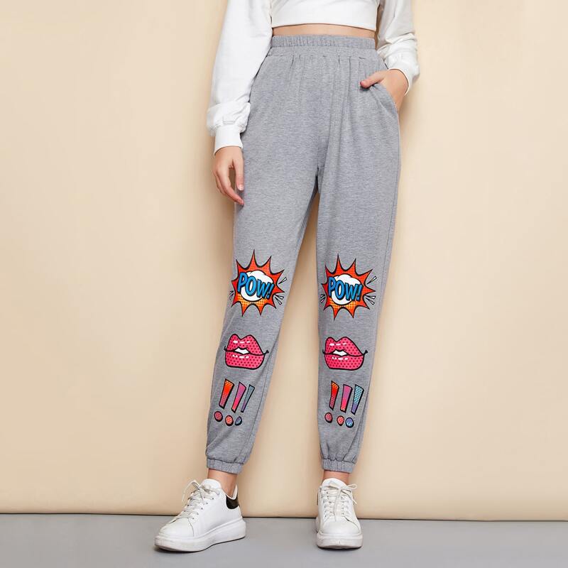 

Pop Art Print Sweatpants, Grey