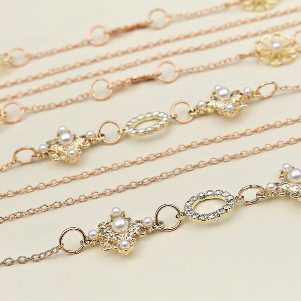 

2pcs Toddler Kids Rhinestone Round Decor Glasses Chain, Gold