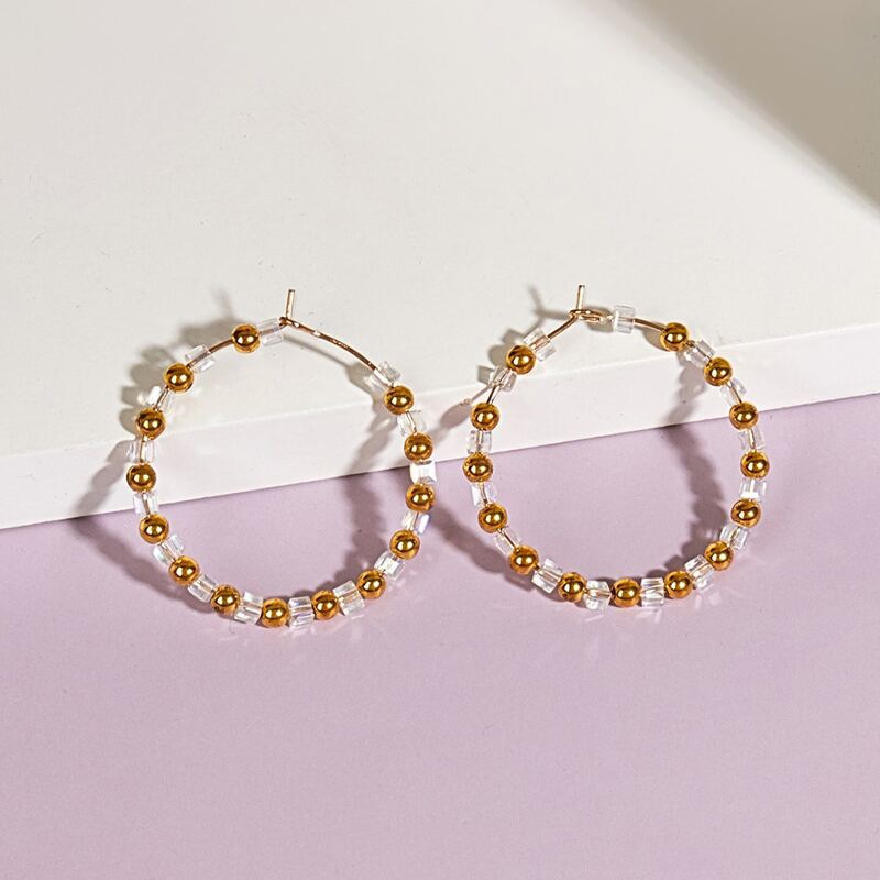 

Beaded Hoop Earrings, Gold
