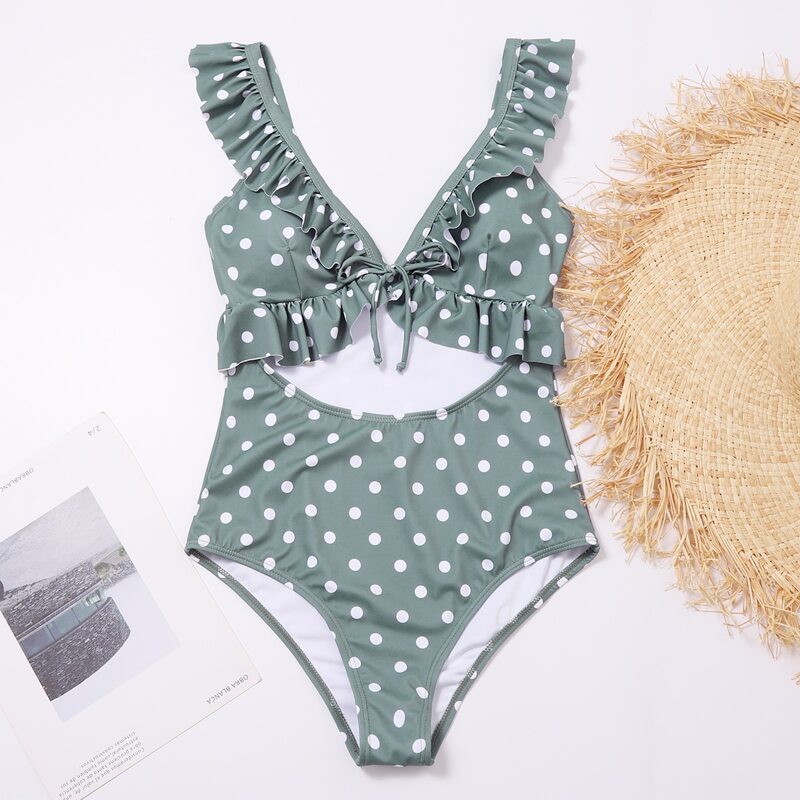 

Polka Dot Ruffle One Piece Swimsuit, Multicolor