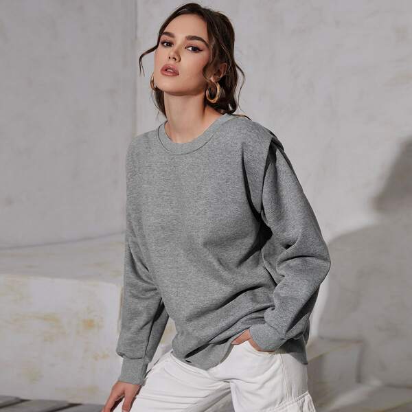 

Solid Round Neck Sweatshirt, Grey
