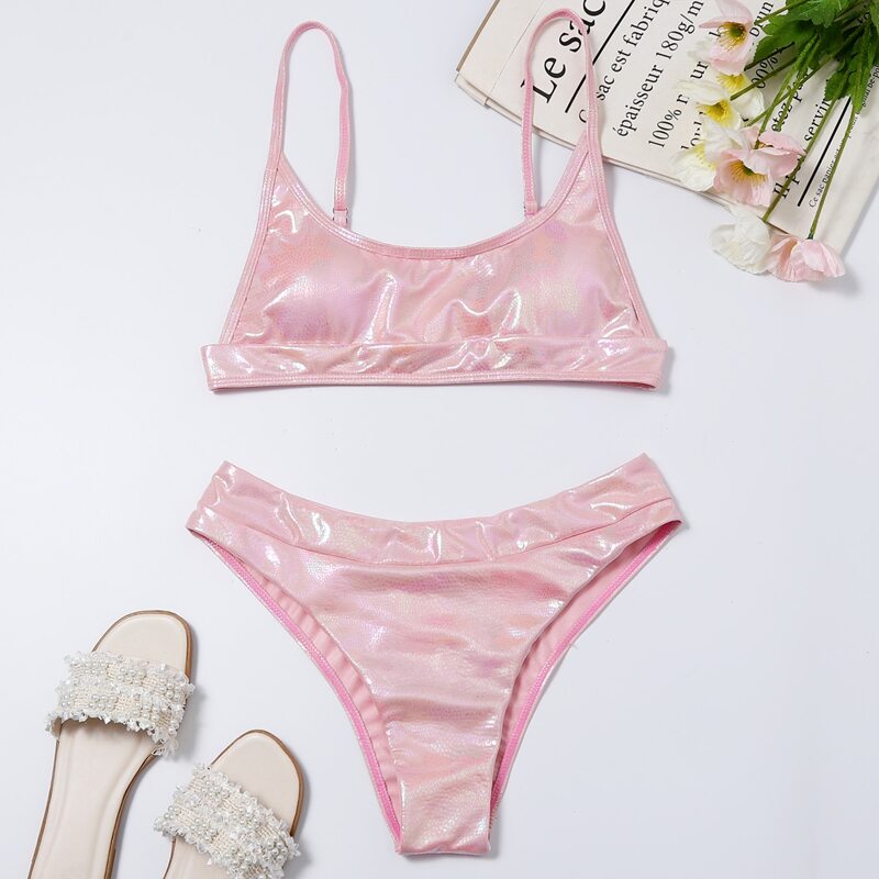 

Metallic Bikini Swimsuit, Pastel baby pink