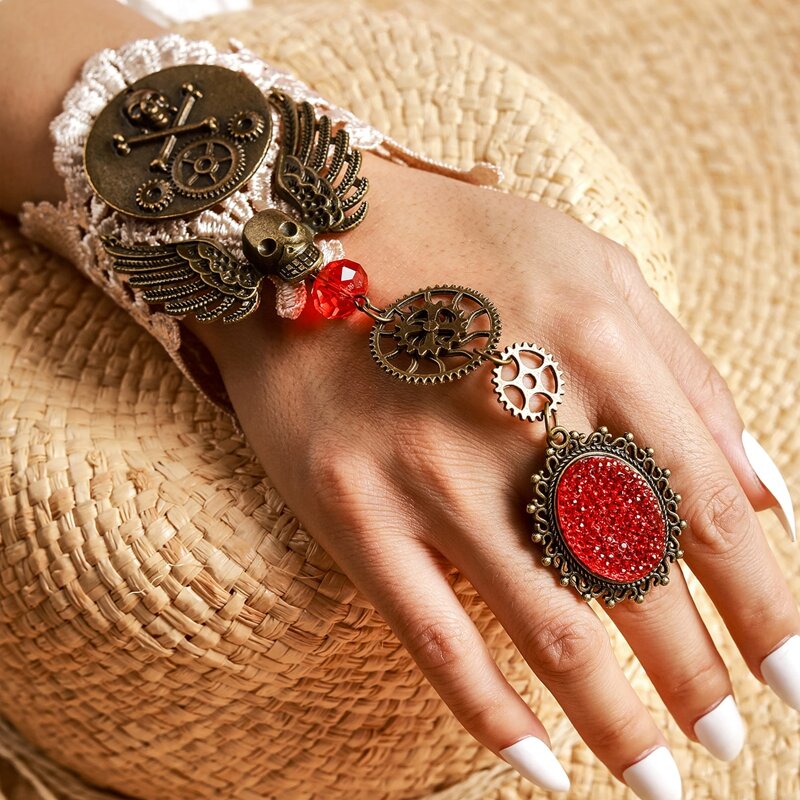 

Skeleton Ring Linked Lolita Bracelet, Bronze
