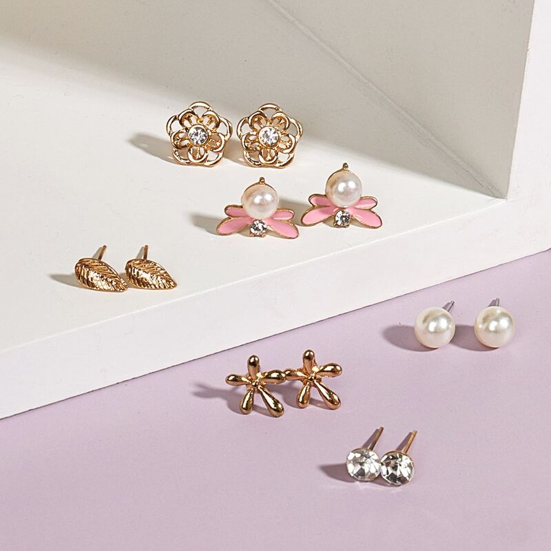 

6pairs Faux Pearl Stud Earrings, Multicolor