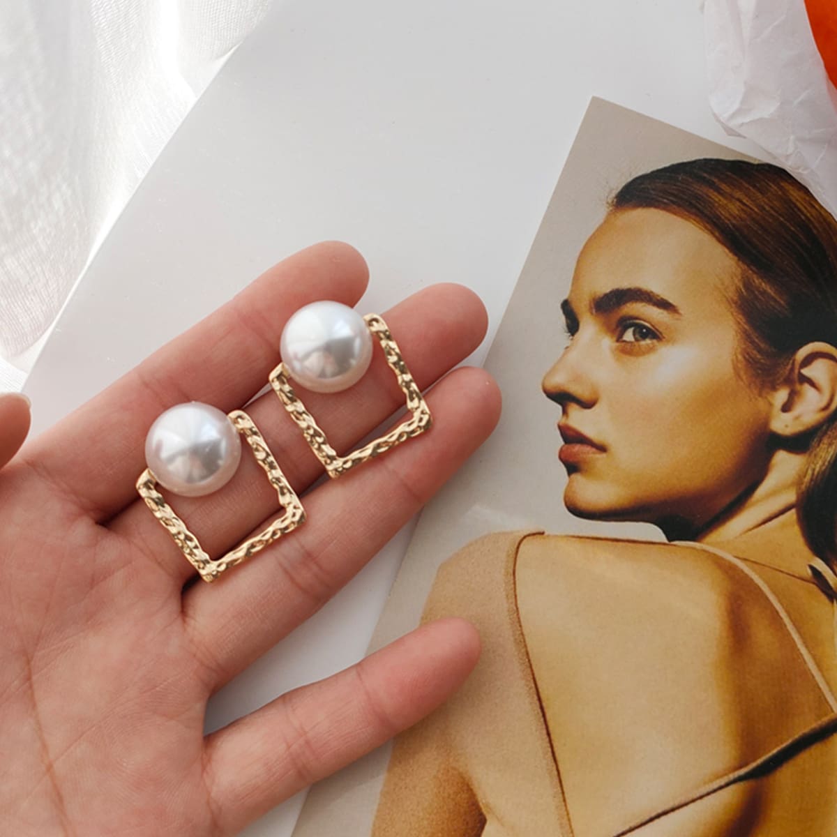 

Faux Pearl Square Stud Earrings, White