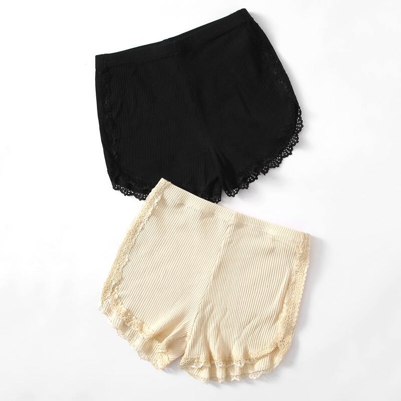 

Ribbed Lace Trim Shorts Set - 2 Pack, Multicolor