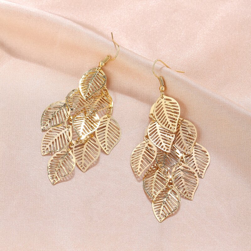 

Layered Leaf Drop Earrings, Gold