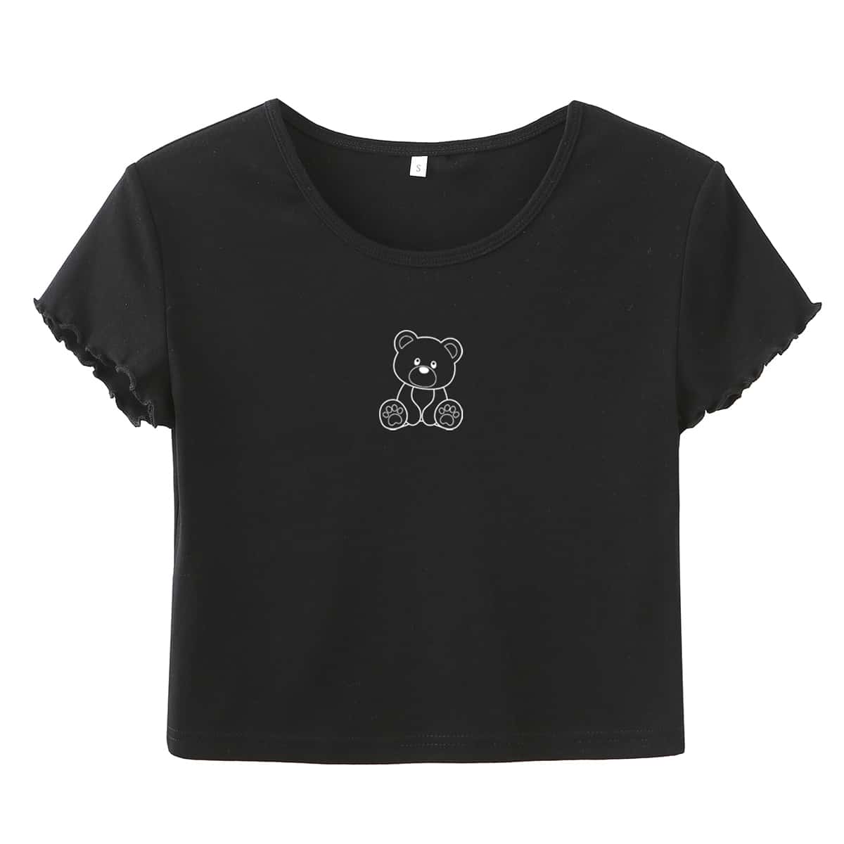 

Cartoon Bear Crop Tee, Black