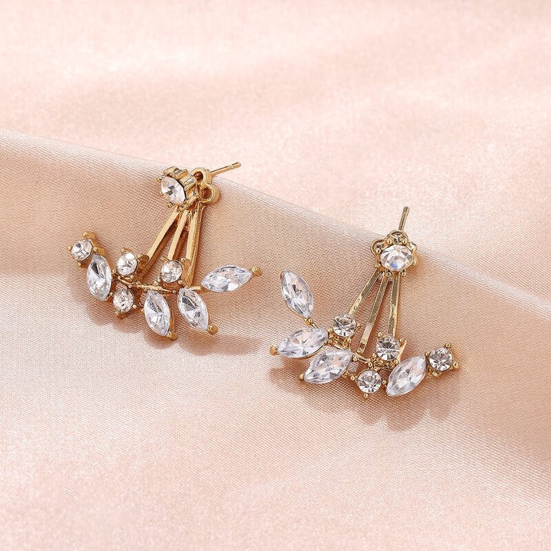 

Rhinestone Leaf Drop Earrings, Gold