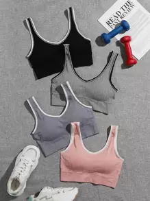 Yoga Trendy 4 Pack Contrast Binding Medium Support  Sports Bra - Multicolor - View 1