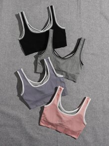 Yoga Trendy 4 Pack Contrast Binding Medium Support  Sports Bra - Multicolor - View 2