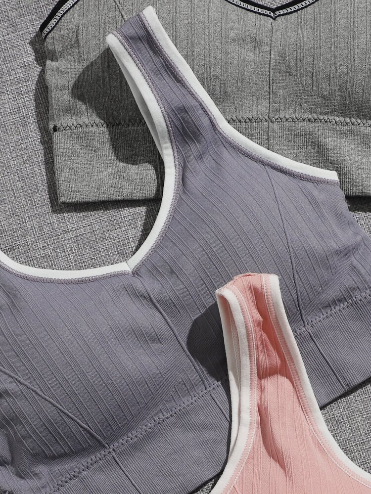 Yoga Trendy 4 Pack Contrast Binding Medium Support  Sports Bra - Multicolor - View 6