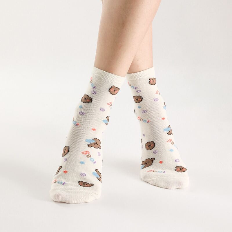 

1pair Cartoon Pattern Crew Socks, White