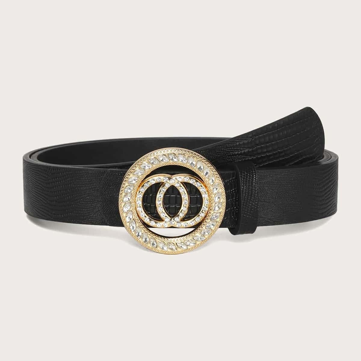 

Rhinestone Buckle Belt, Black