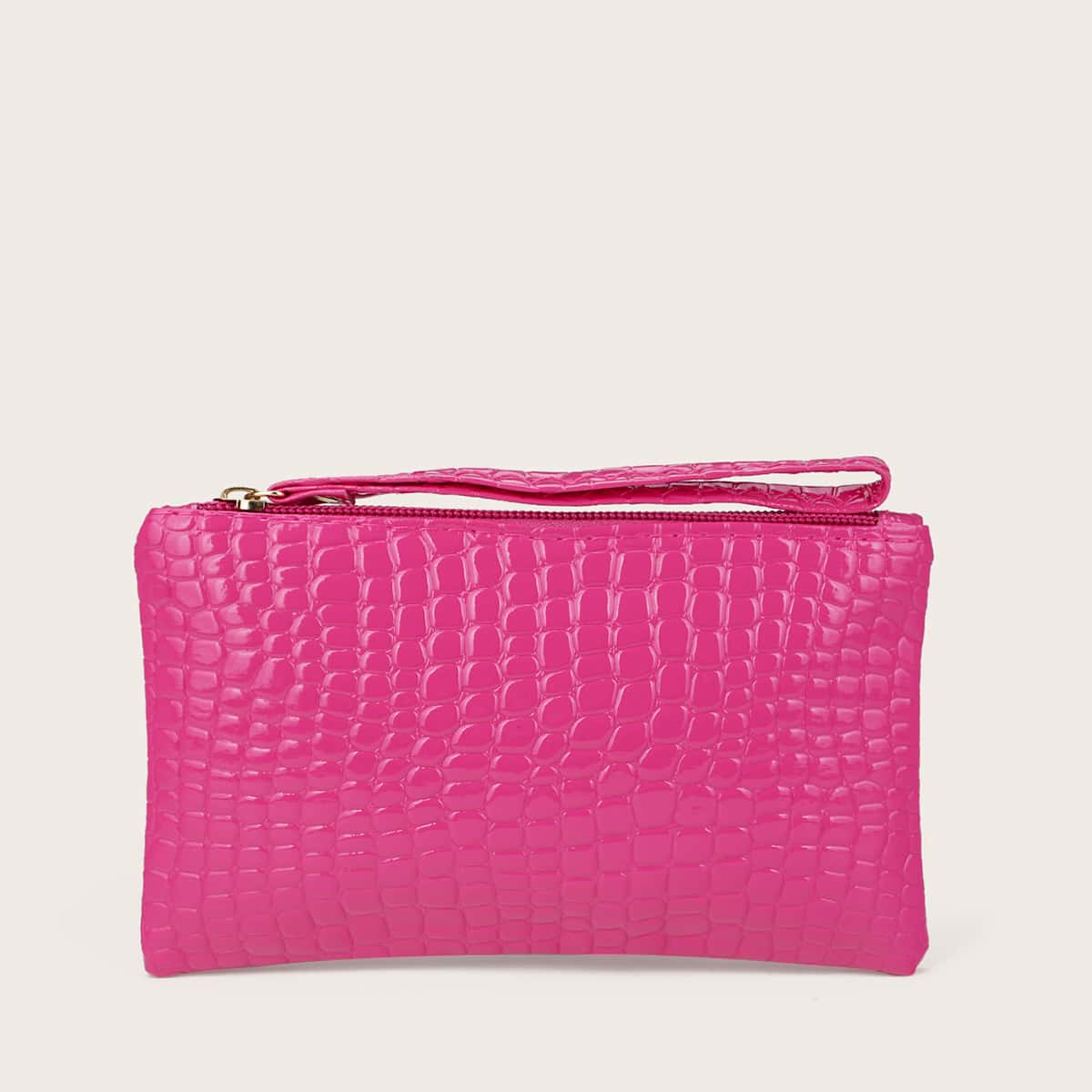 

Croc Embossed Zip Purse, Hot pink
