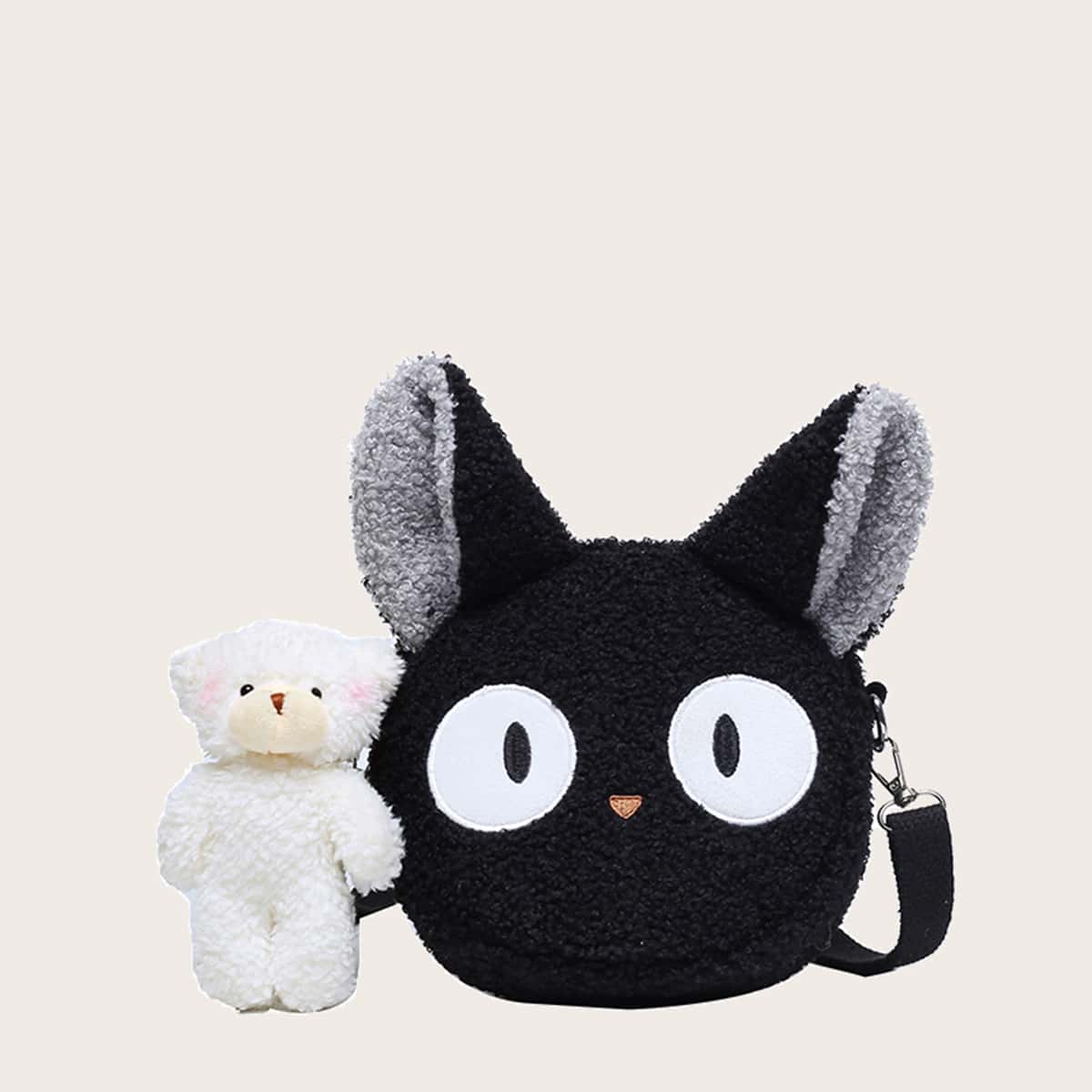 

Cartoon Cat Crossbody Bag, Black