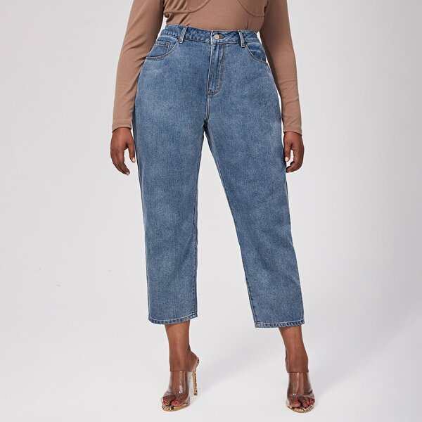 

Plus High Waist Cropped Jeans, Medium wash