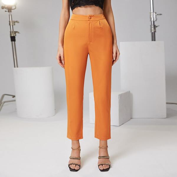 

Covered Button Tailored Pants, Orange