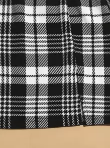 SHEIN Essnce Slit Hem Plaid Skirt - Black and White - View 5