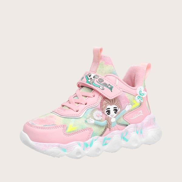 

Girls Velcro Strap Cartoon Graphic Sneakers, Pink