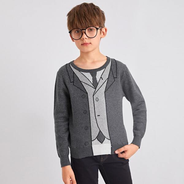 

Boys Round Neck Graphic Print Sweater, Grey
