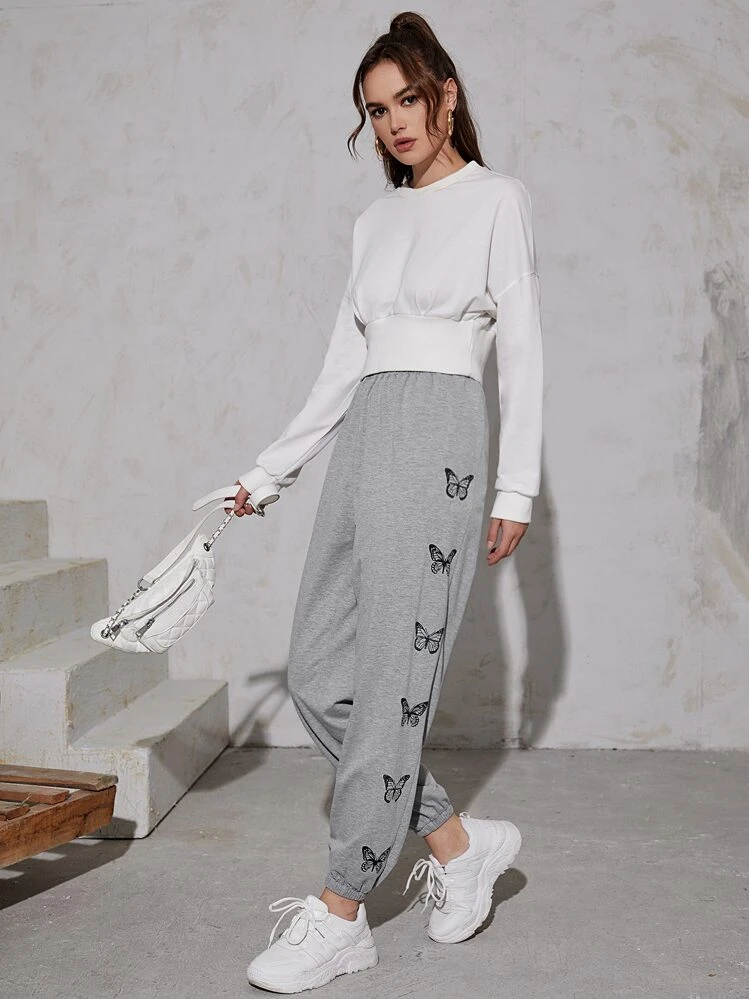 Mulvari Butterfly Print Joggers | SHEIN USA