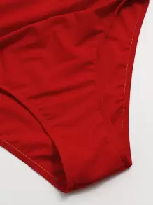 SHEIN Swim Summer Beach Solid Tankini Set Hanky Hem Flowy Cami Top & Ruched High Waisted Bottom 2 Piece Bathing Suit - Red - View 4