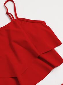 SHEIN Swim Summer Beach Solid Tankini Set Hanky Hem Flowy Cami Top & Ruched High Waisted Bottom 2 Piece Bathing Suit - Red - View 5