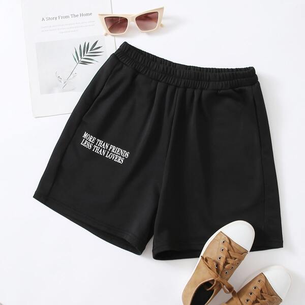 

Slogan Graphic Track Shorts, Black