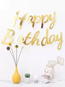 1set Birthday Decorative Pull Flag - Gold - View 1