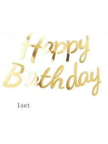 1set Birthday Decorative Pull Flag - Gold - View 2
